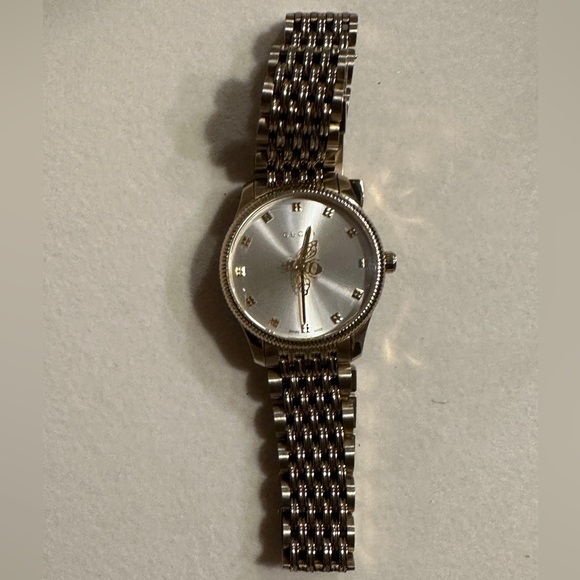 Ladies' Gucci G-Timeless with Bee Slim Silver Dial Gold-Tone Watch, 29mm - Picture 4 of 14